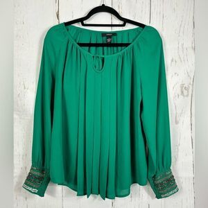 Alfani Green Sophisticated Pleated Blouse Embellished  Cuffs